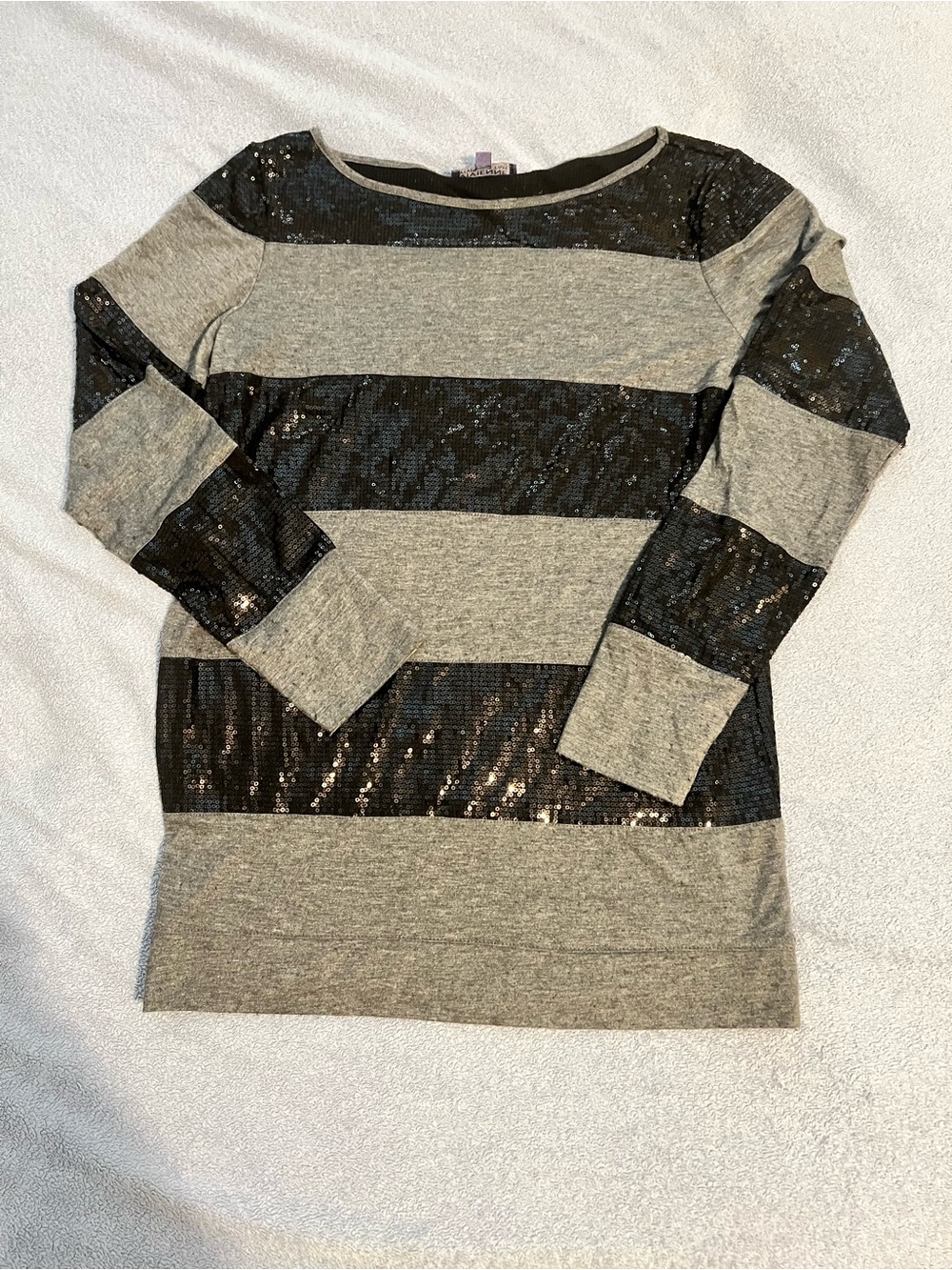 Vivienne Tam Gray Knit Sweater with Black Sequin Band